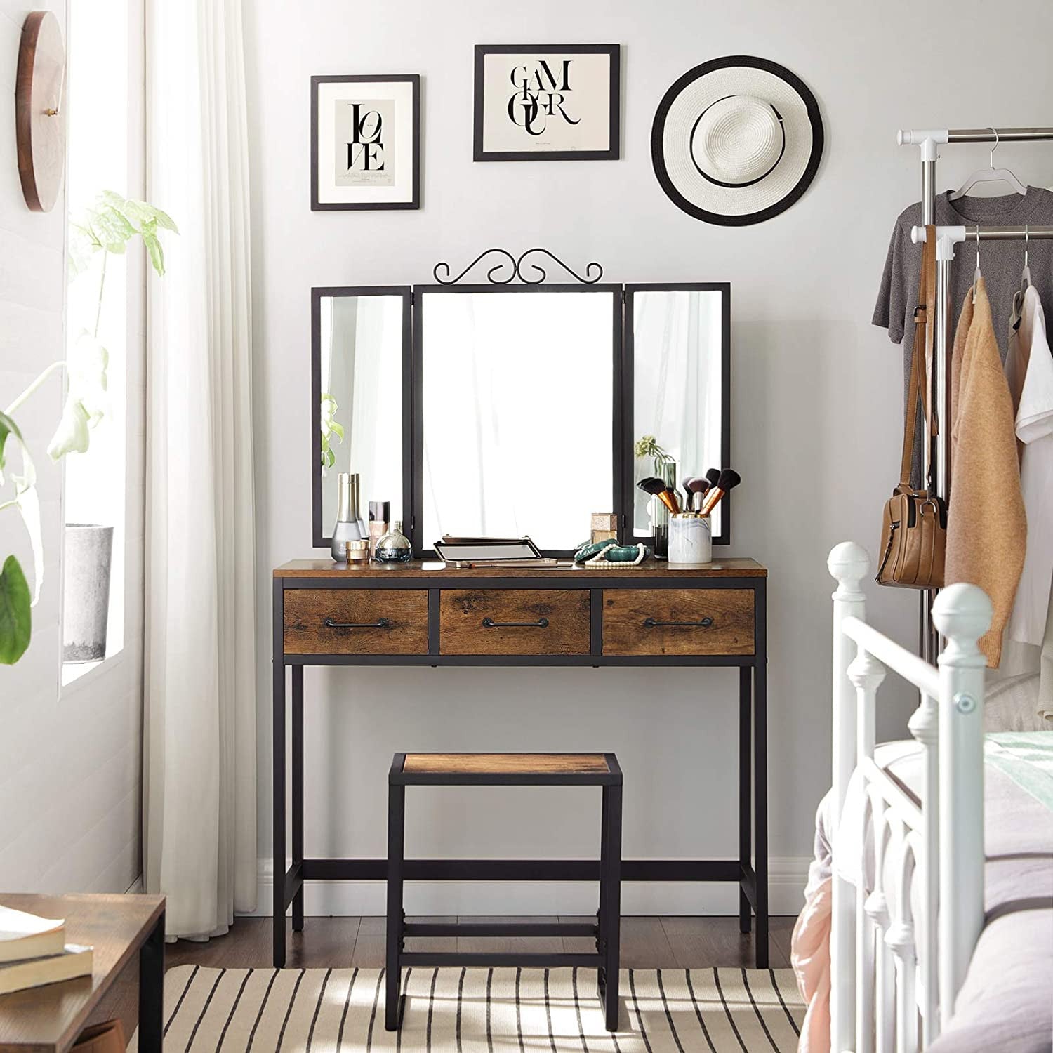 Rustic Vanity Table and Stool Set