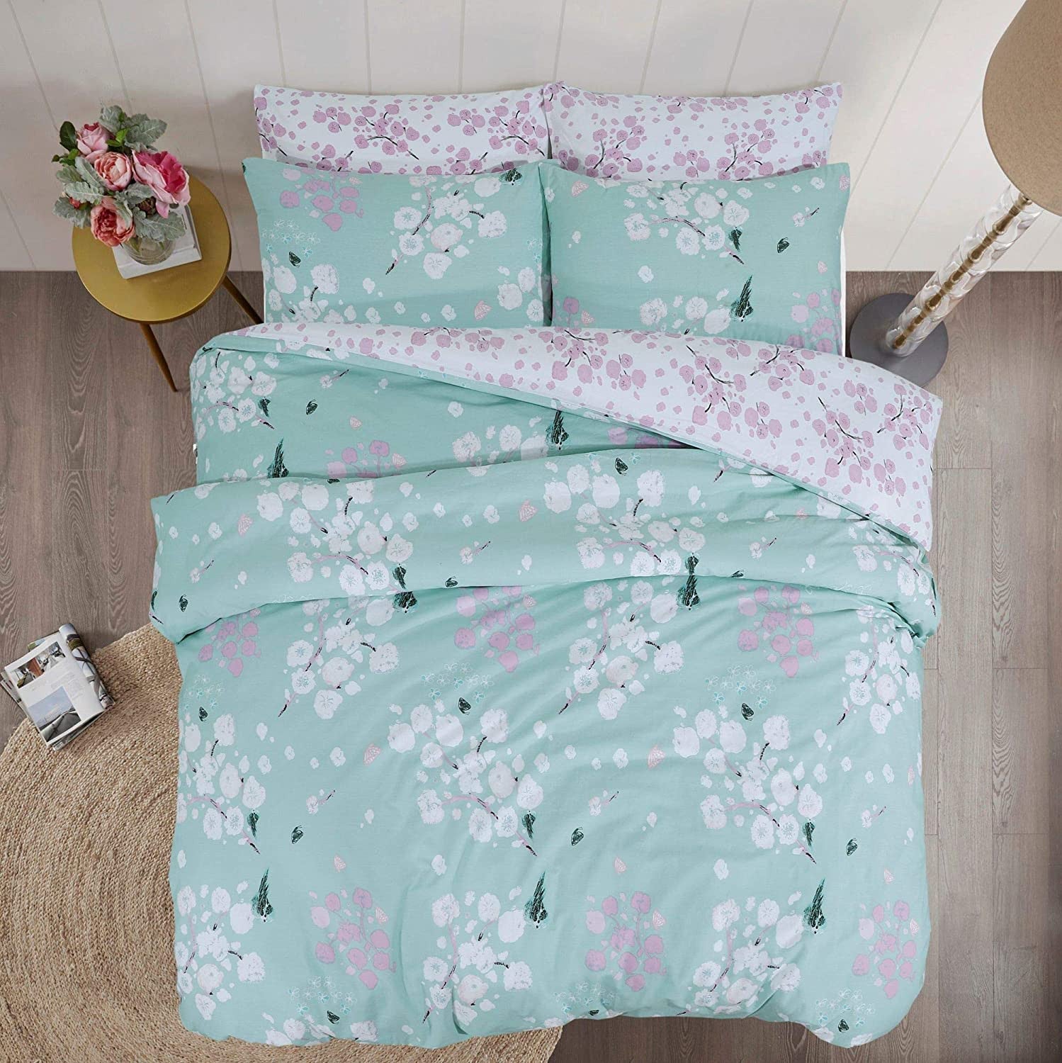 100% Cotton Blue Blossom Reversible Duvet Set