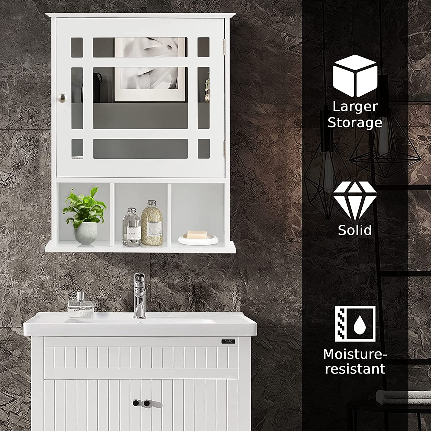 Mossaic Mirrored Wall Mounted Bathroom Cabinet