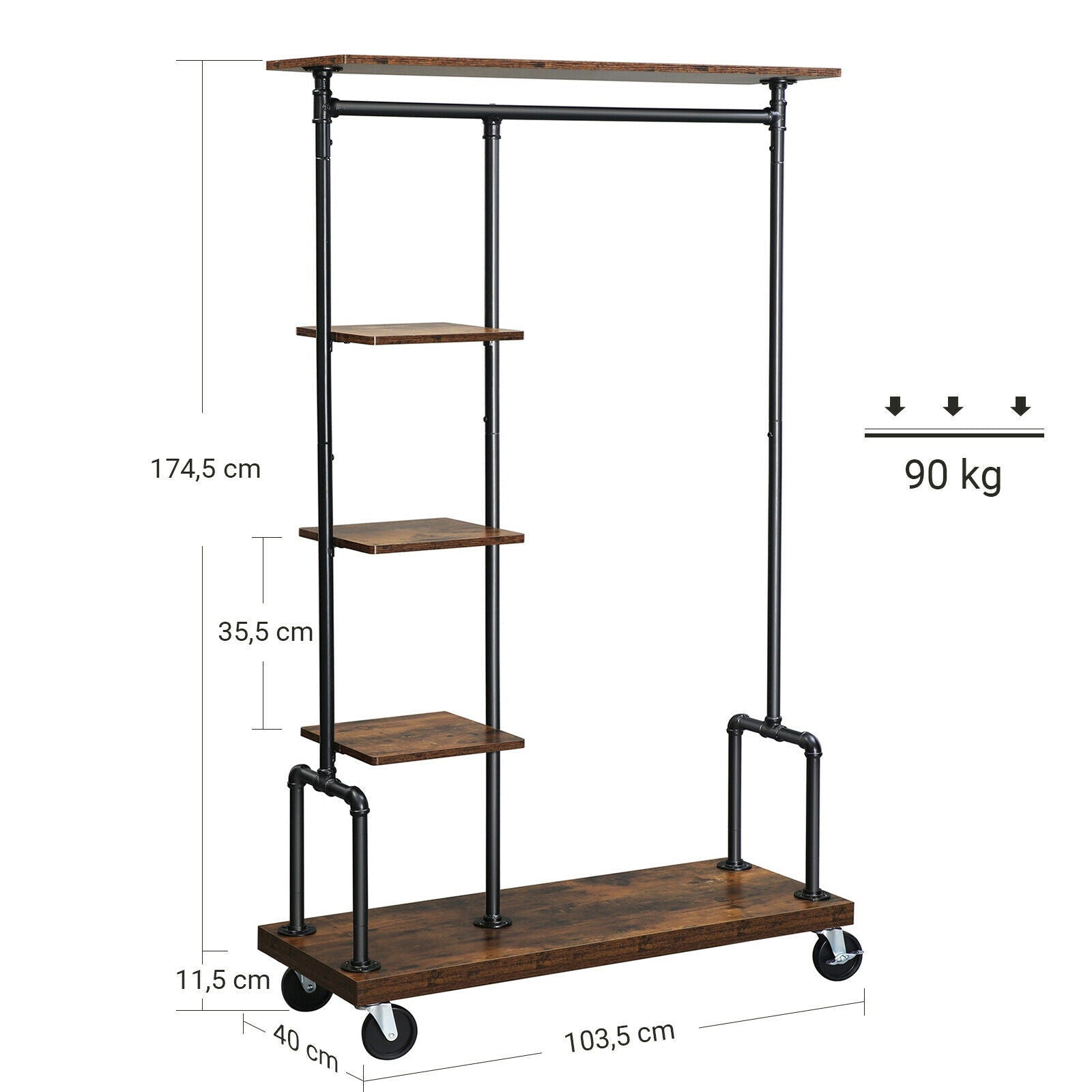 Rustic Industrial Clothing Rack on Wheels