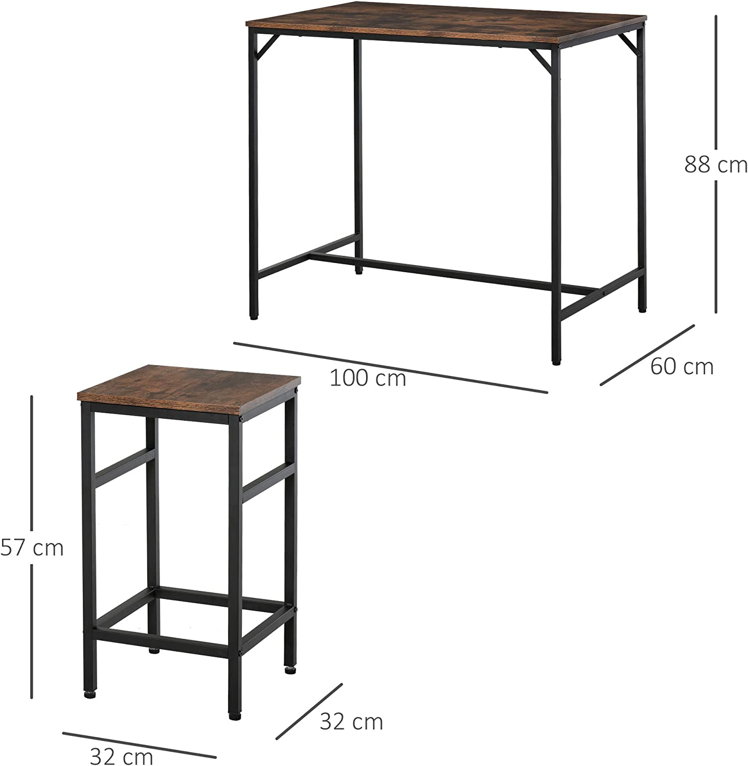 Rustic Scholar Rectangular Bar Table & 4 Stools