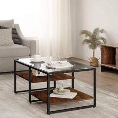 Coffee Table with Tempered Glass & Metal Frame