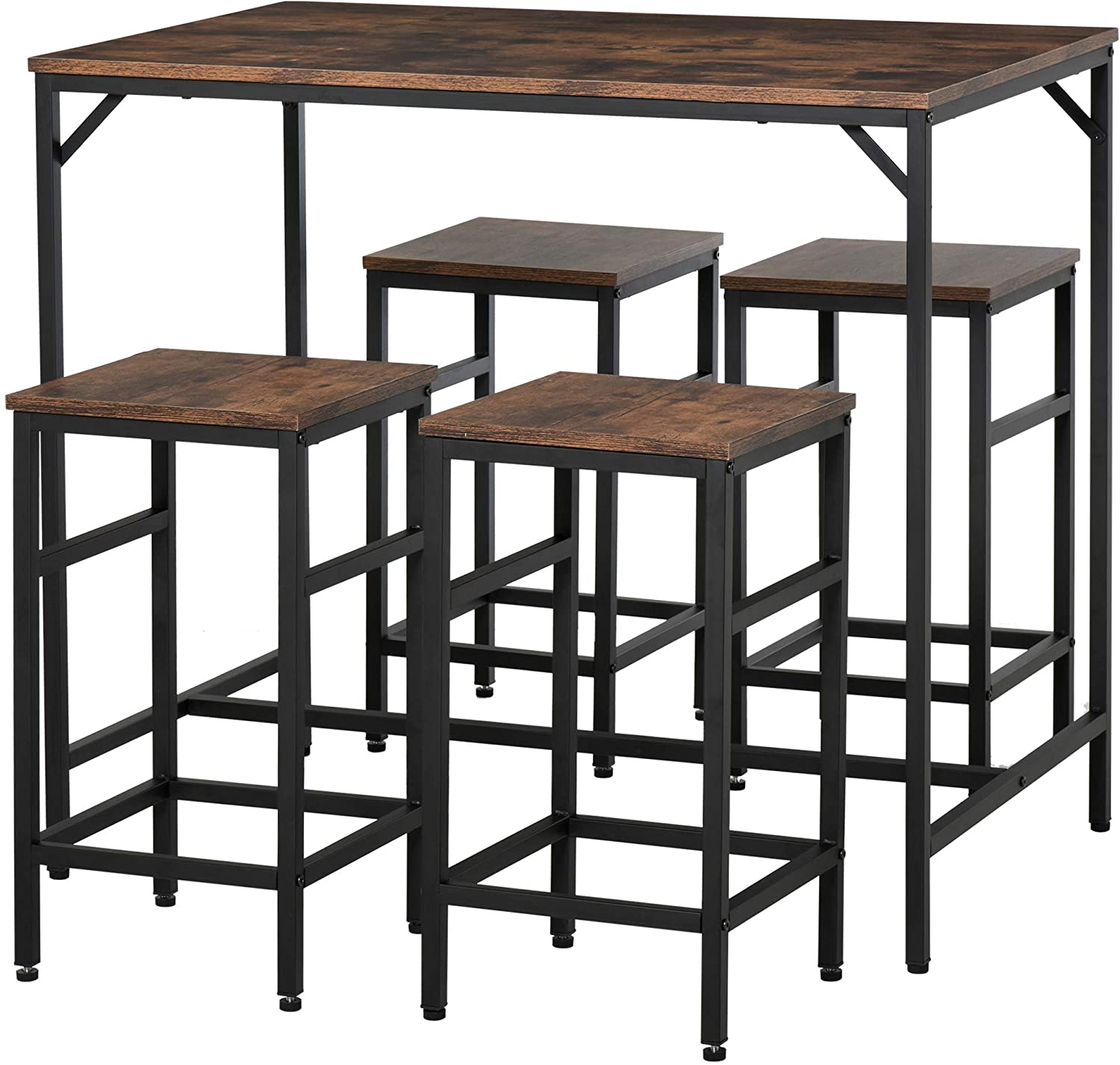 Rustic Scholar Rectangular Bar Table & 4 Stools