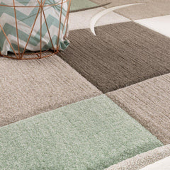 Pastel Green Contemporary Checked Rug