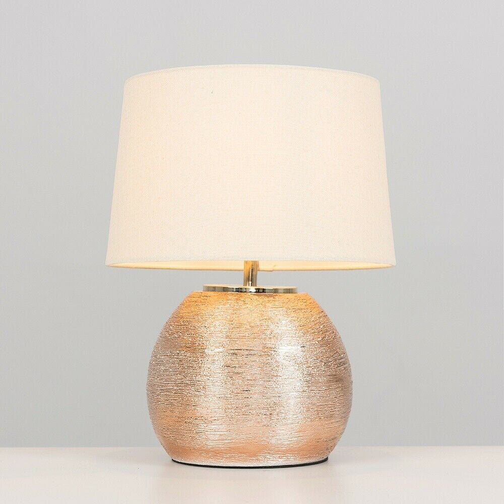 Copper Combed Table Lamp & Cream Shade