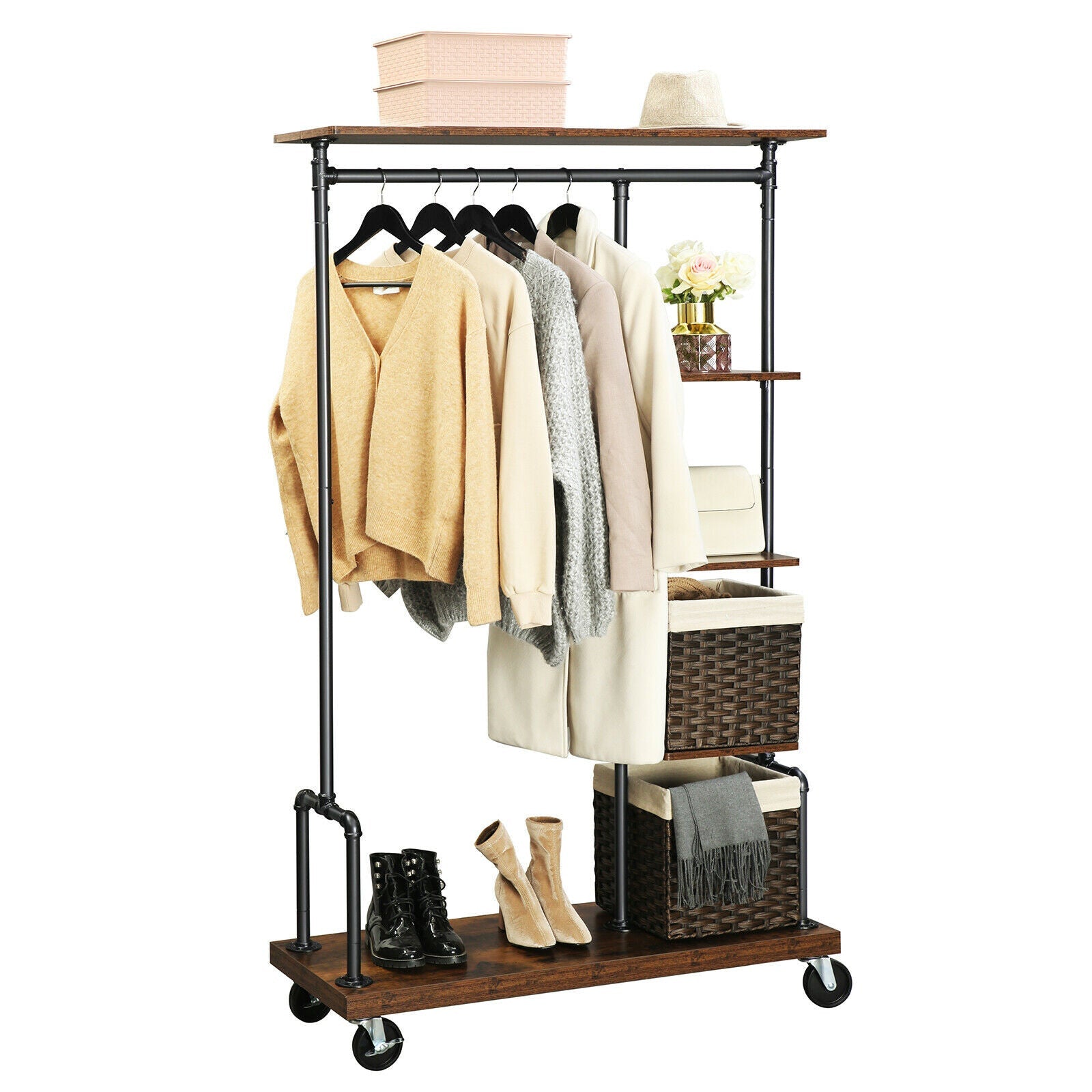 Rustic Industrial Clothing Rack on Wheels