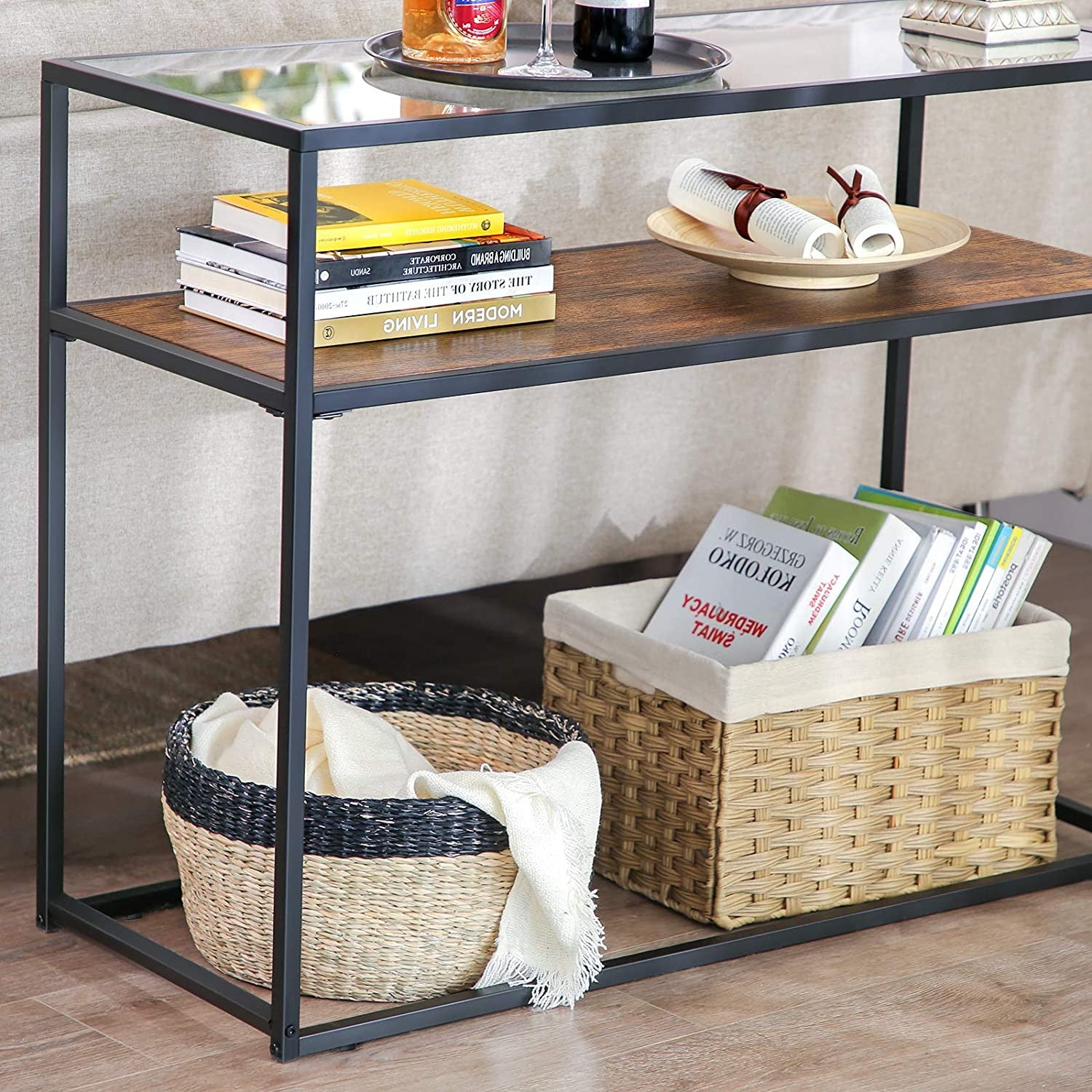 Rustic Glass Console Table