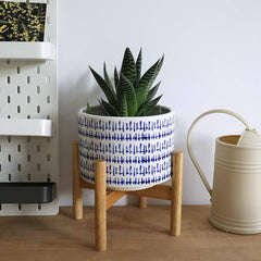 Ceramic Plant Pot with Wood Stand