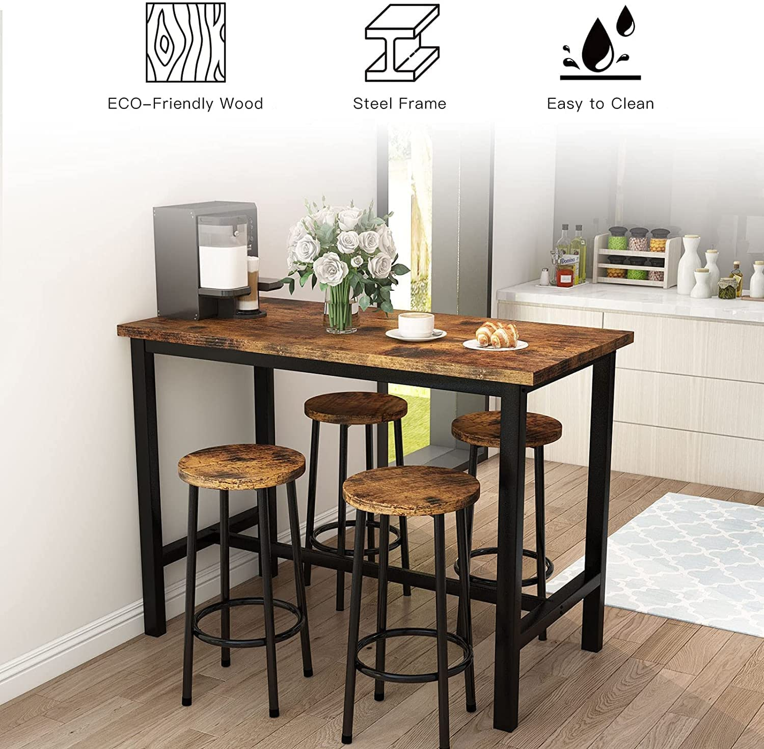 Copenhae Industrial Bar Table and Chairs Set