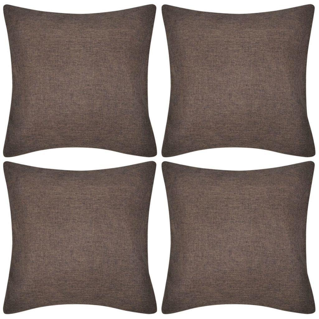 4 Brown Linen-look Cushion Covers 80 x 80 cm