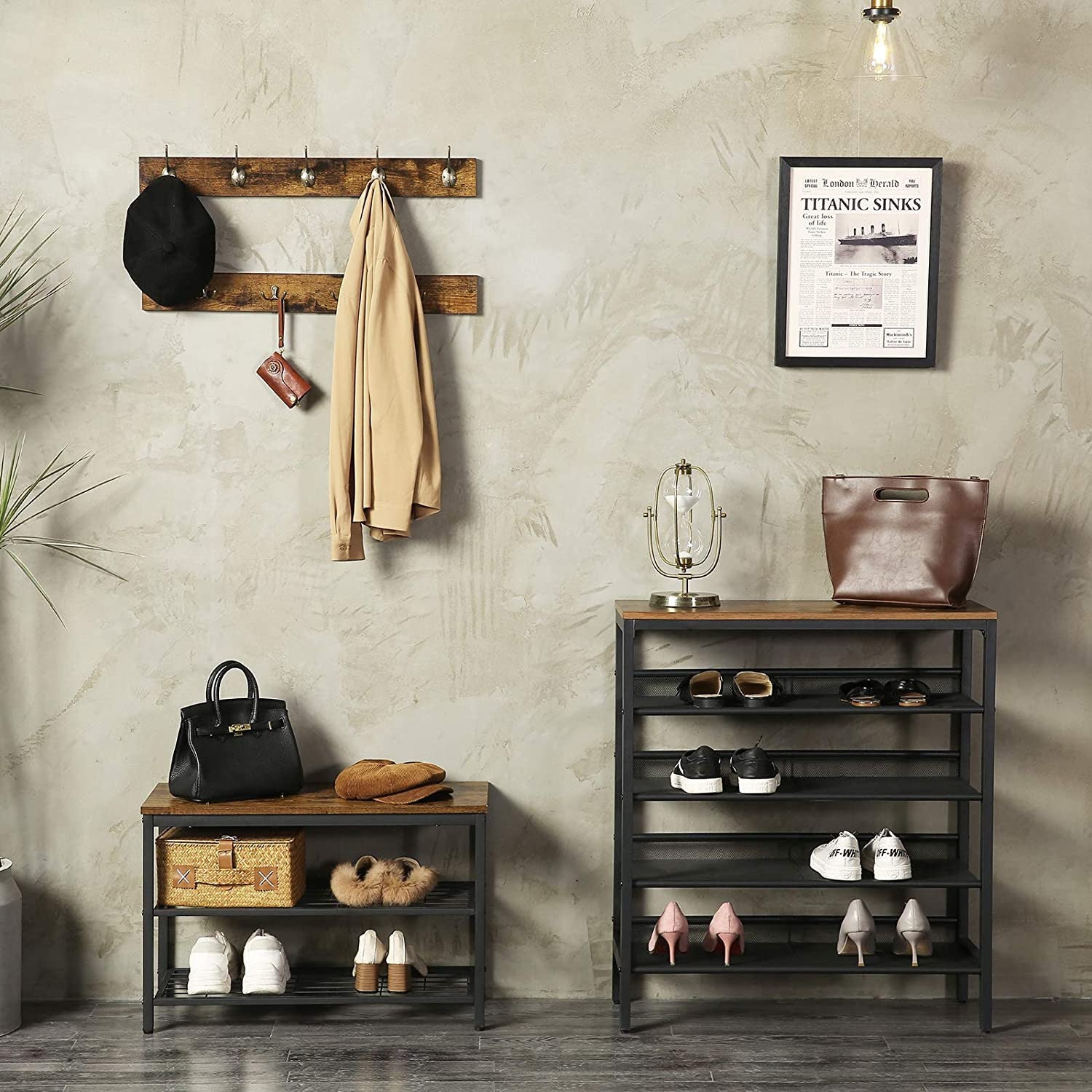 Coat Rack & Shoe Bench Set