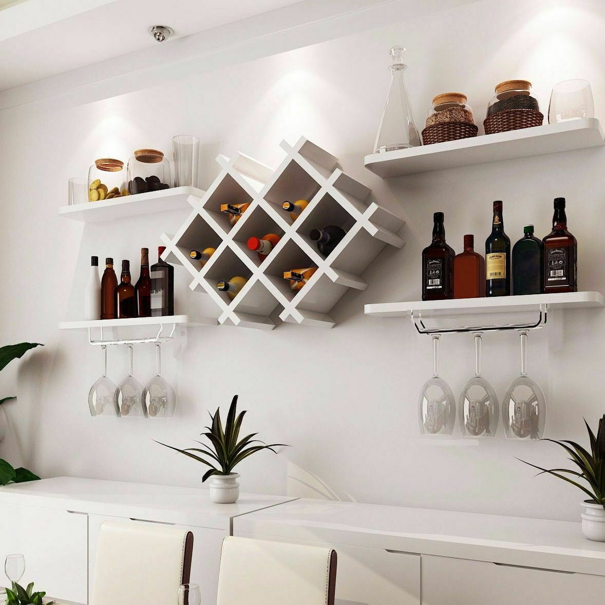 5pcs Wall Drinks Display & Wine Rack Set