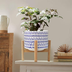 Ceramic Plant Pot with Wood Stand