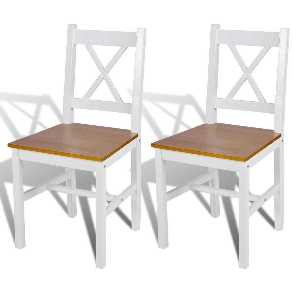 Set of 2 Wood White and Natural Dining Chairs