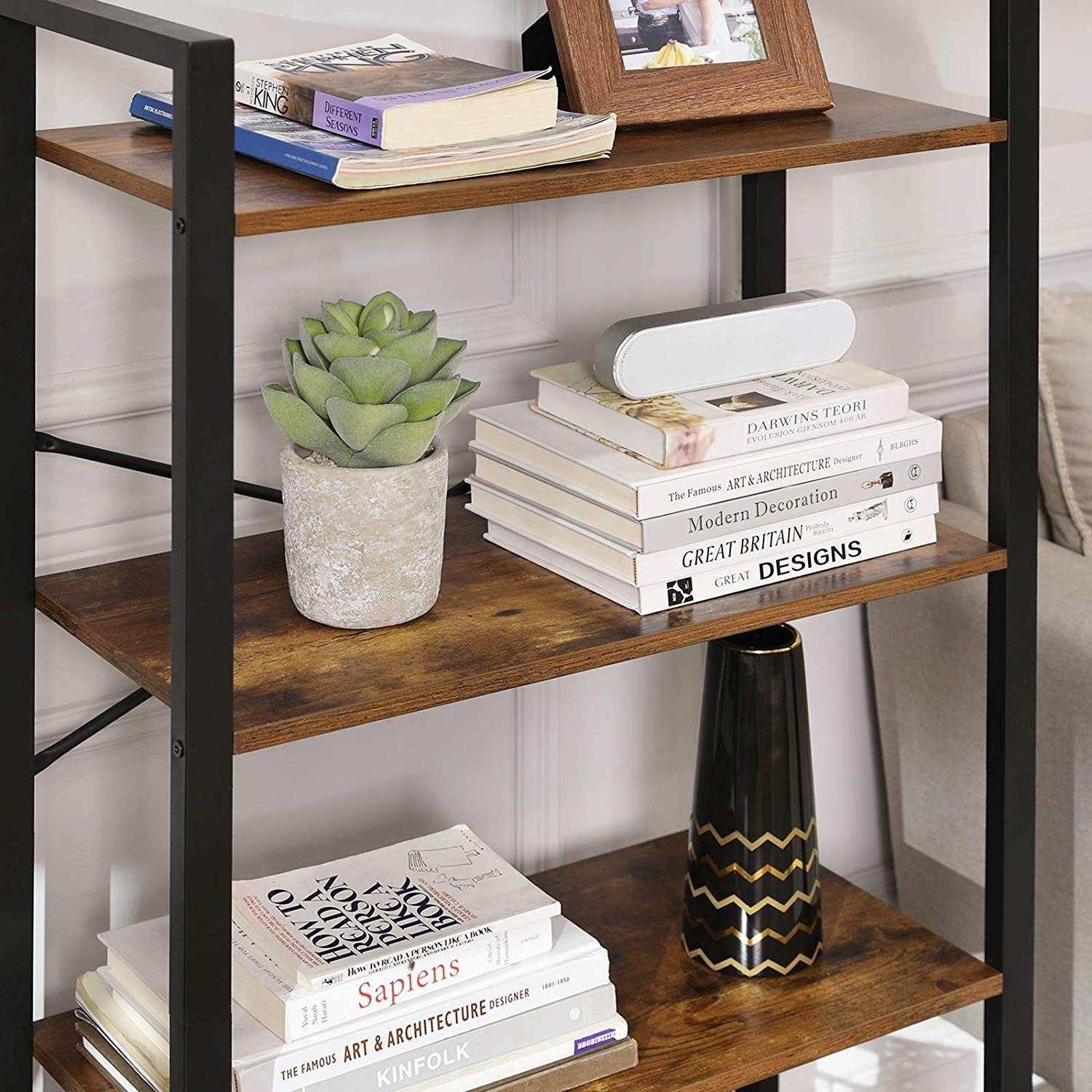 Rustic Brown Industrial Standing Ladder Shelf