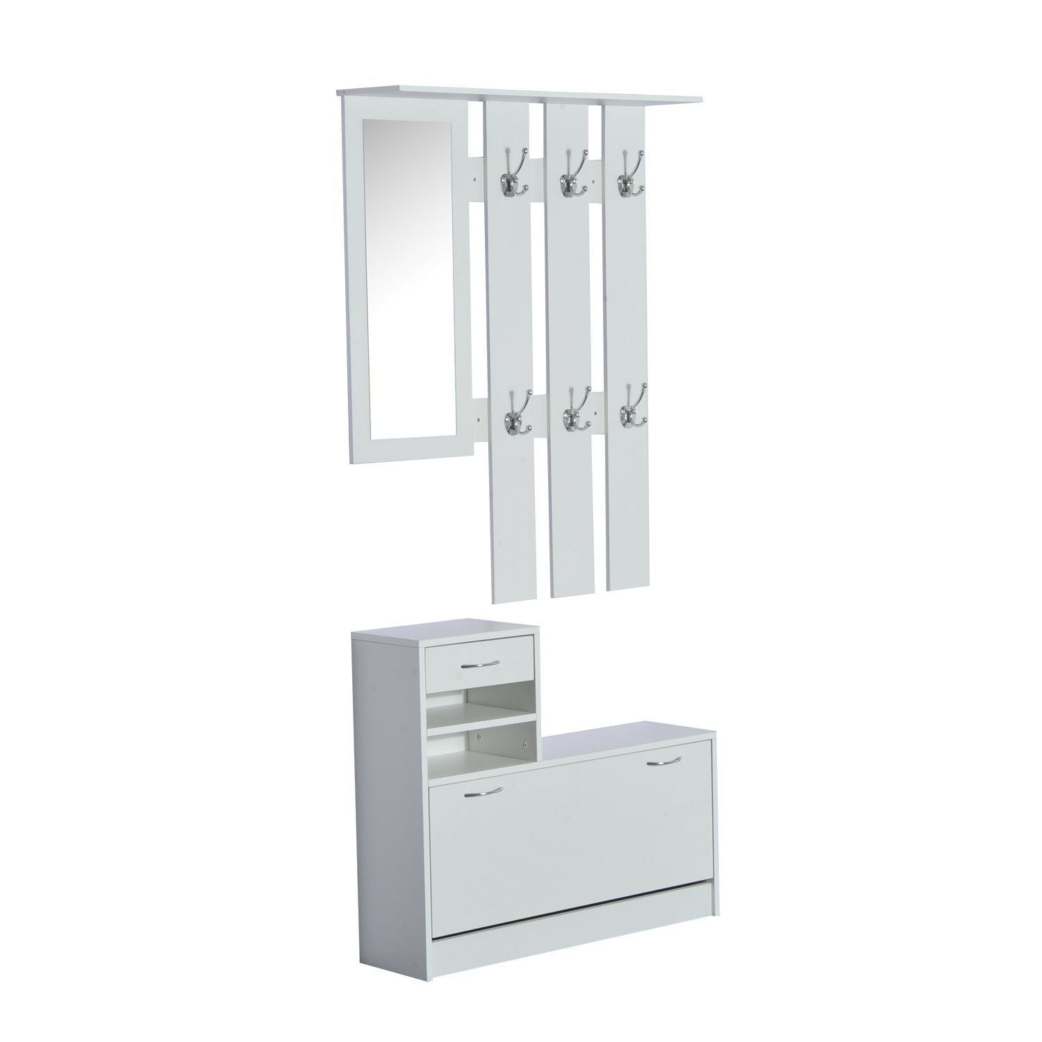 Shoe Storage Cabinet with Wall Hangers and Mirror