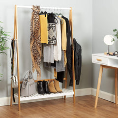 Scandi White and Bamboo Clothes Rail