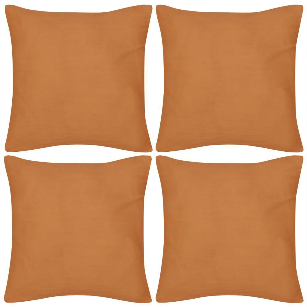 4 Orange Cotton Cushion Covers 50 x 50 cm