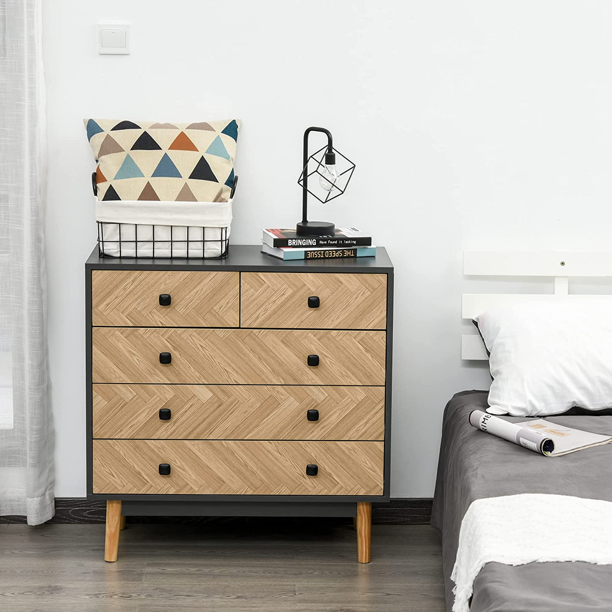 Herringbone 5 Drawer Storage Cabinet