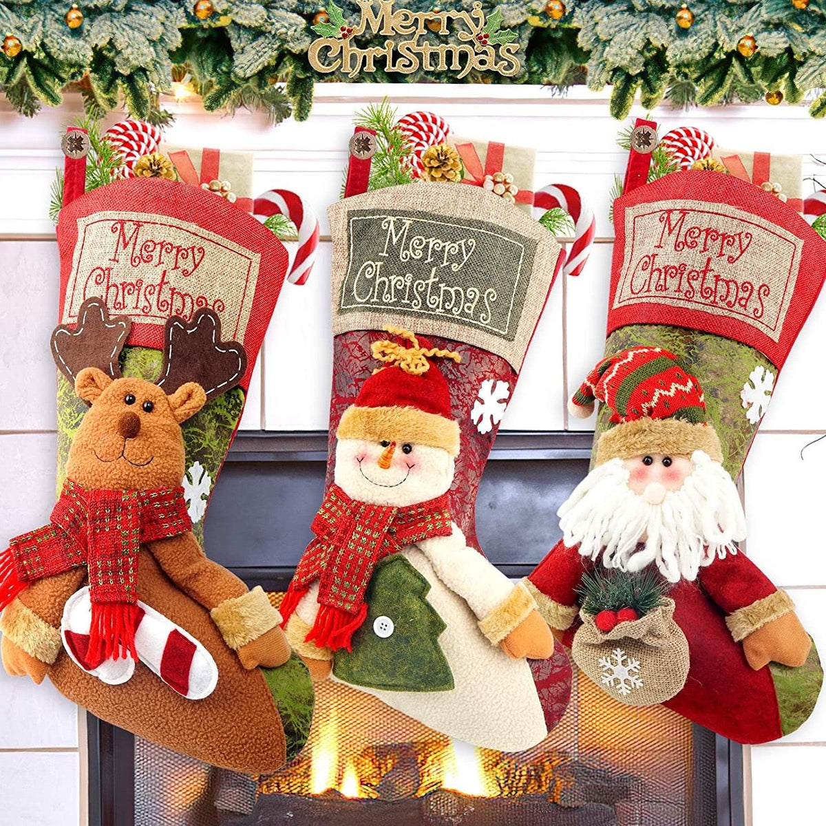 Set Of 3 Merry Christmas Stockings