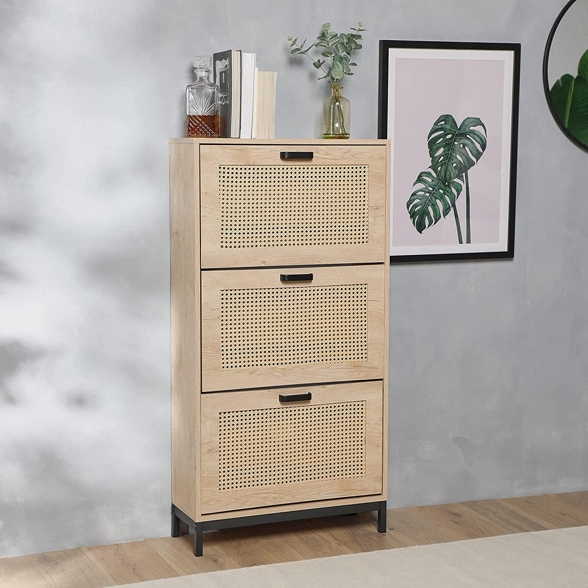 Industrial Rattan Style Shoe Cabinet