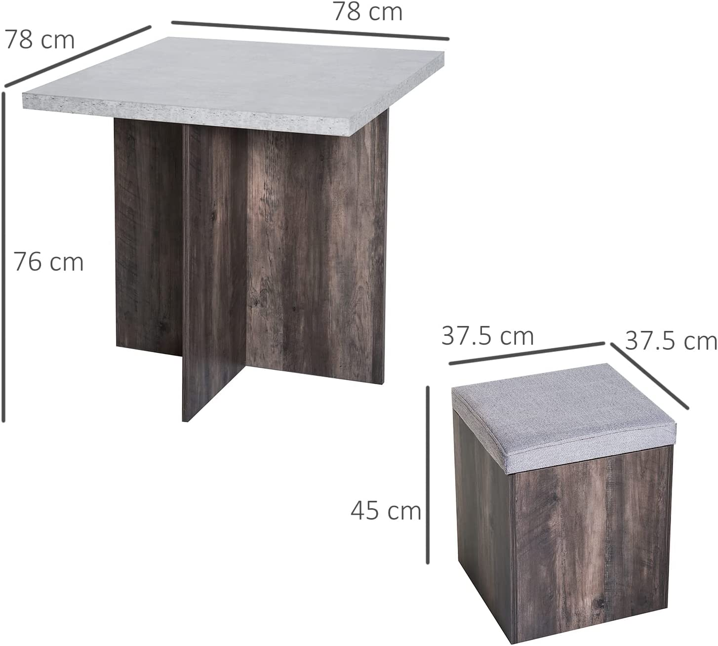 5 Piece Grained Wooden Table & Padded Stools