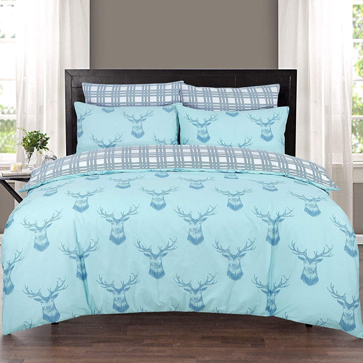 100% Cotton Blue Stag Reversible Duvet Set