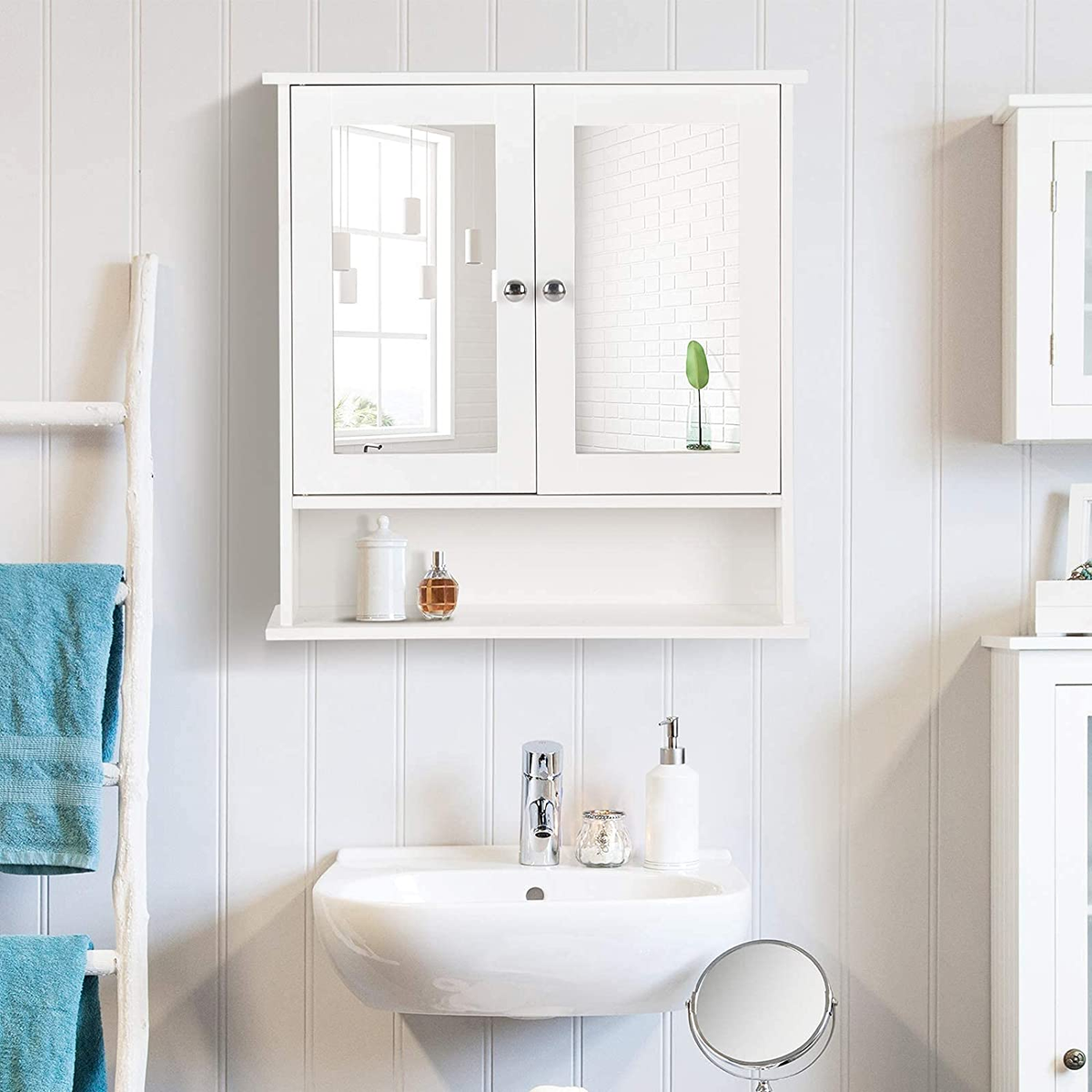 White Wall Mounted Mirror Cabinet