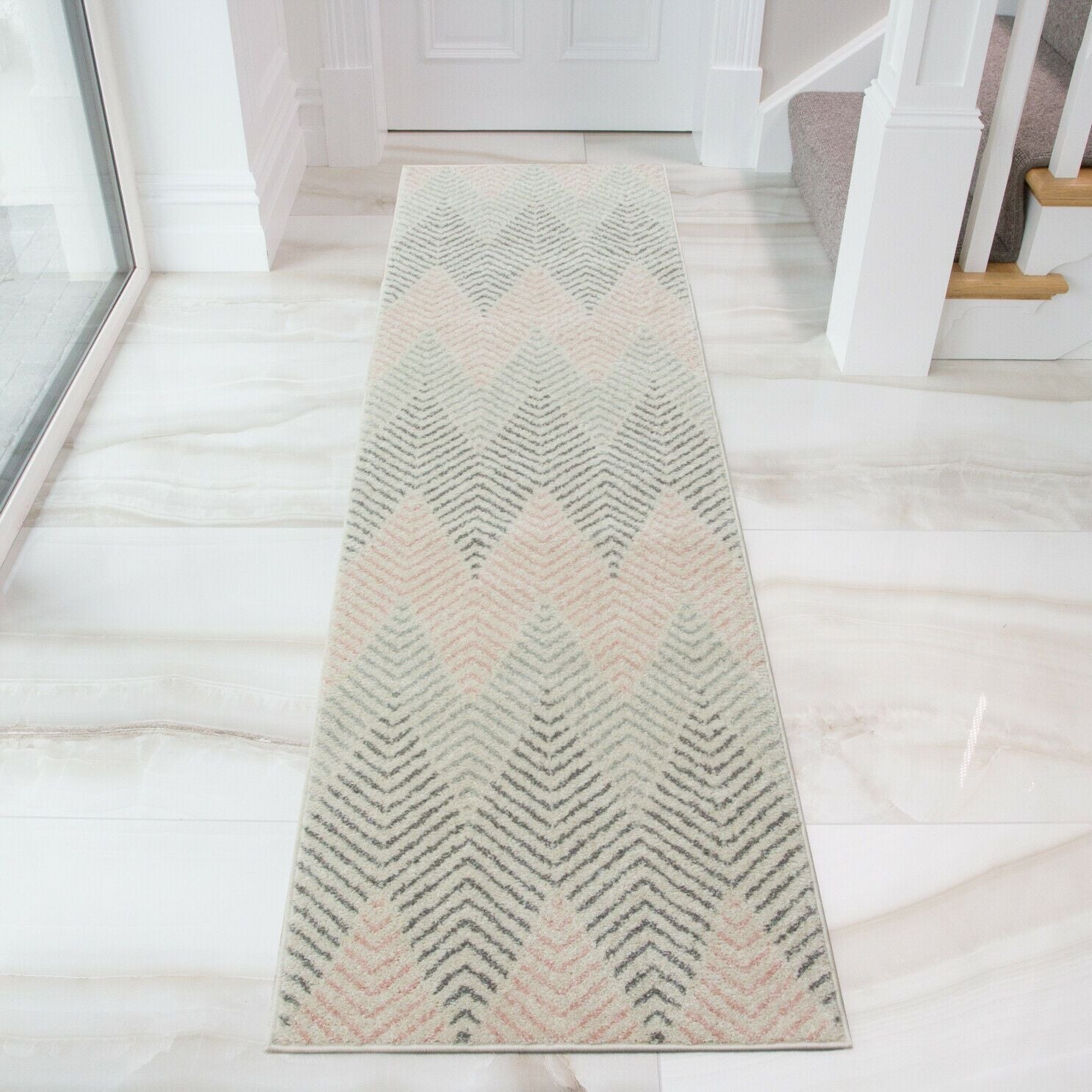 Pink & Grey Herringbone Zag Rug