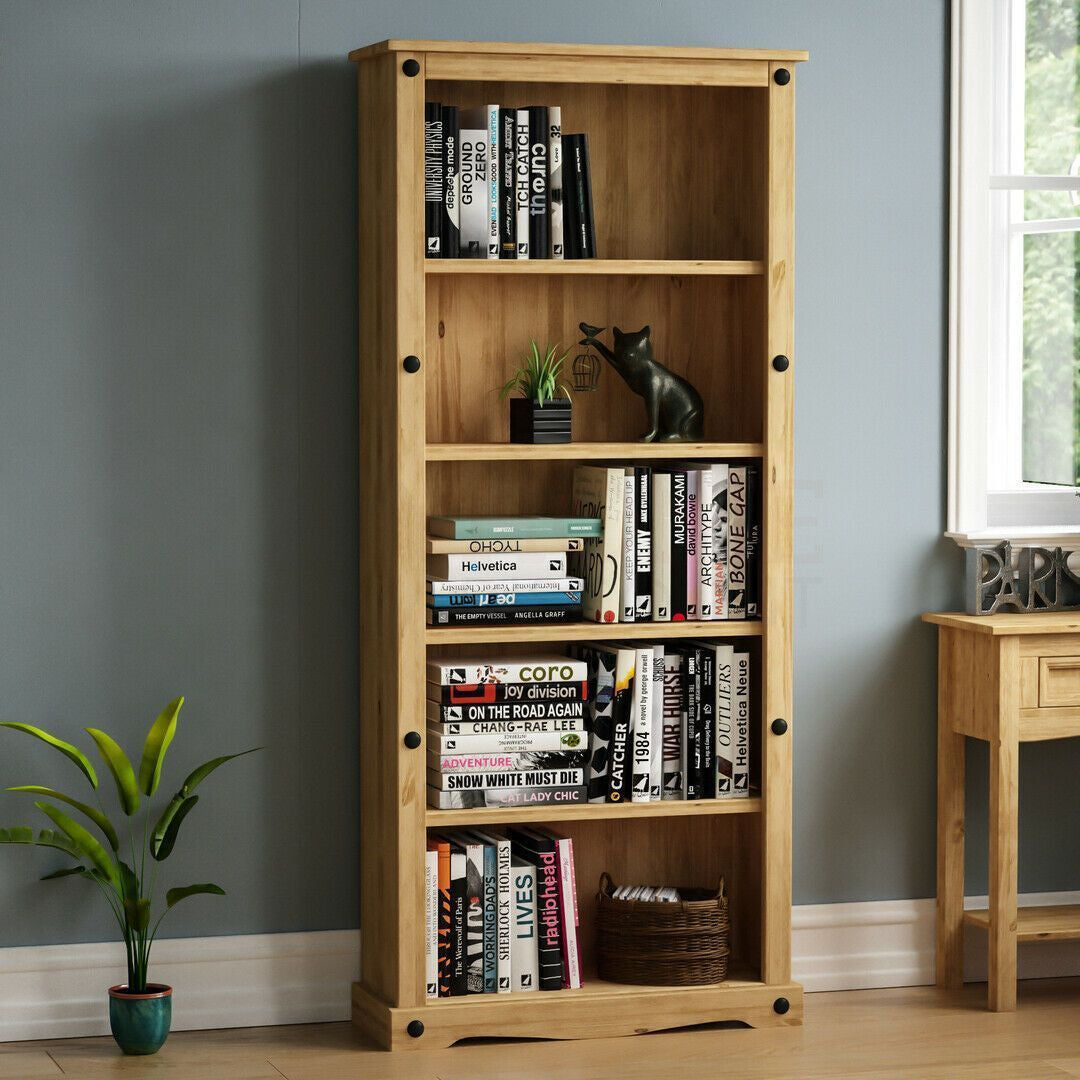 Solid Pine Wood Tall Bookcase