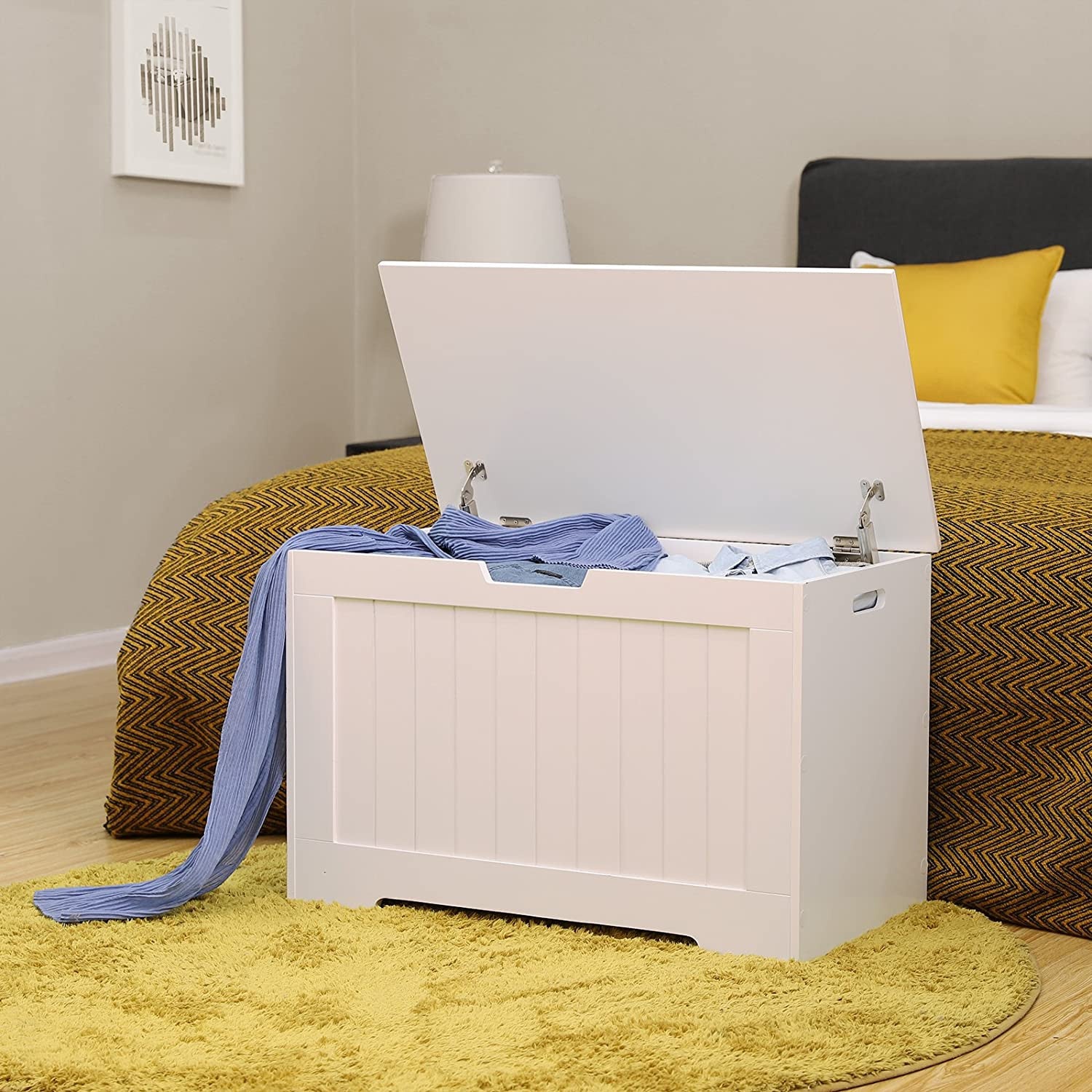 White Lined Storage Chest