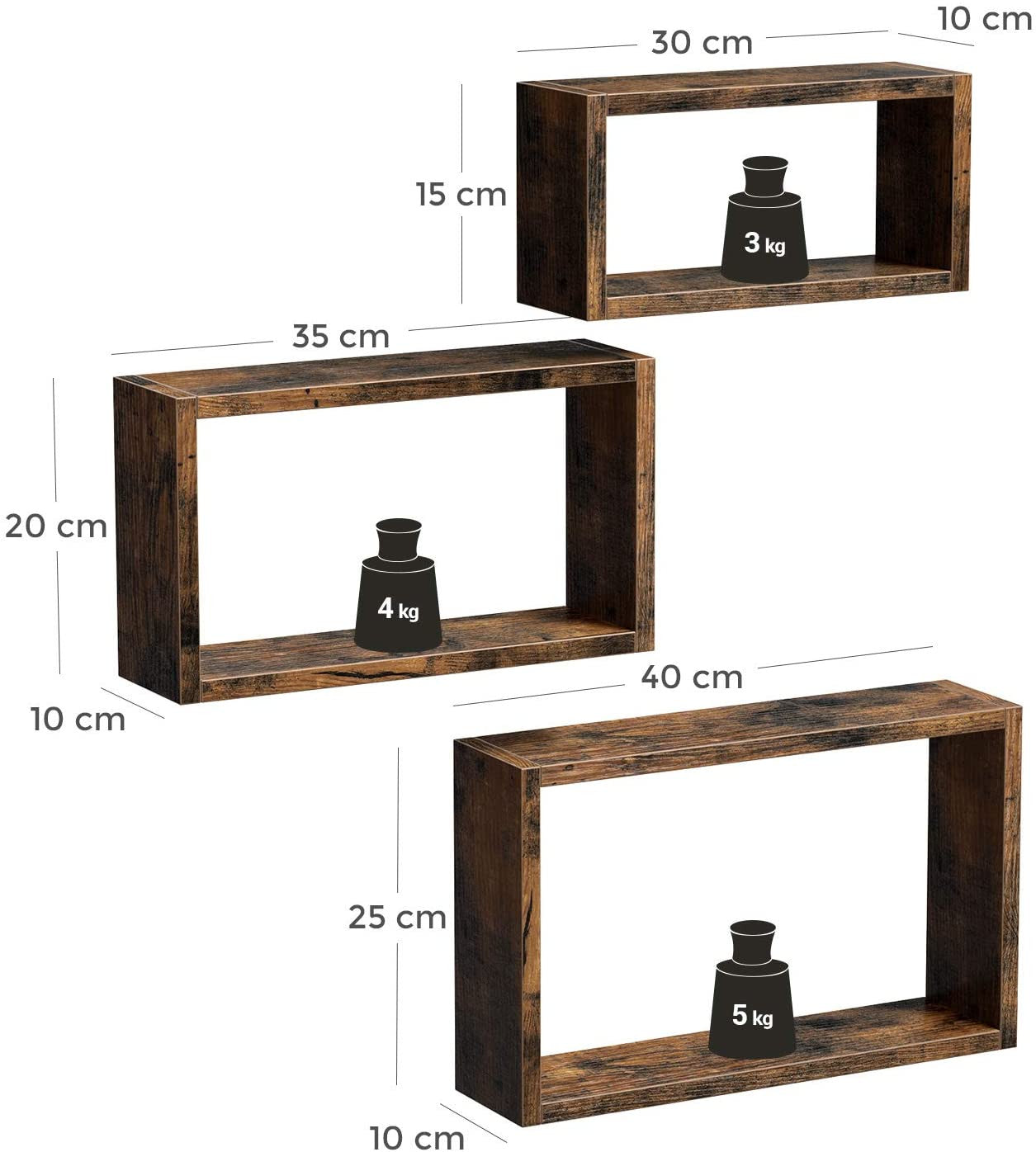 Set of 3 Rustic Floating Shelves