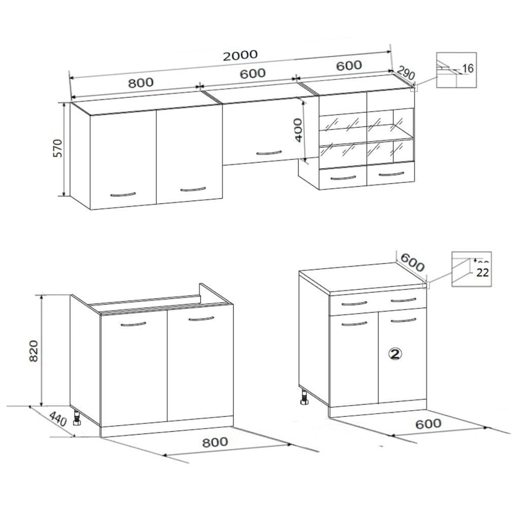 Oak Look Kitchen Cabinet Unit 5 pcs 200 cm