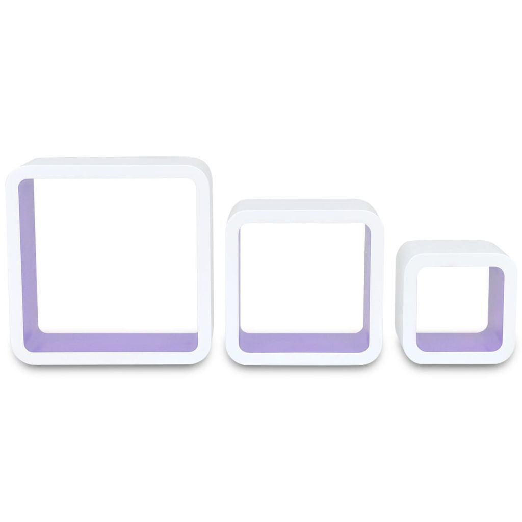 3 White & Purple Floating Wall Display Shelves