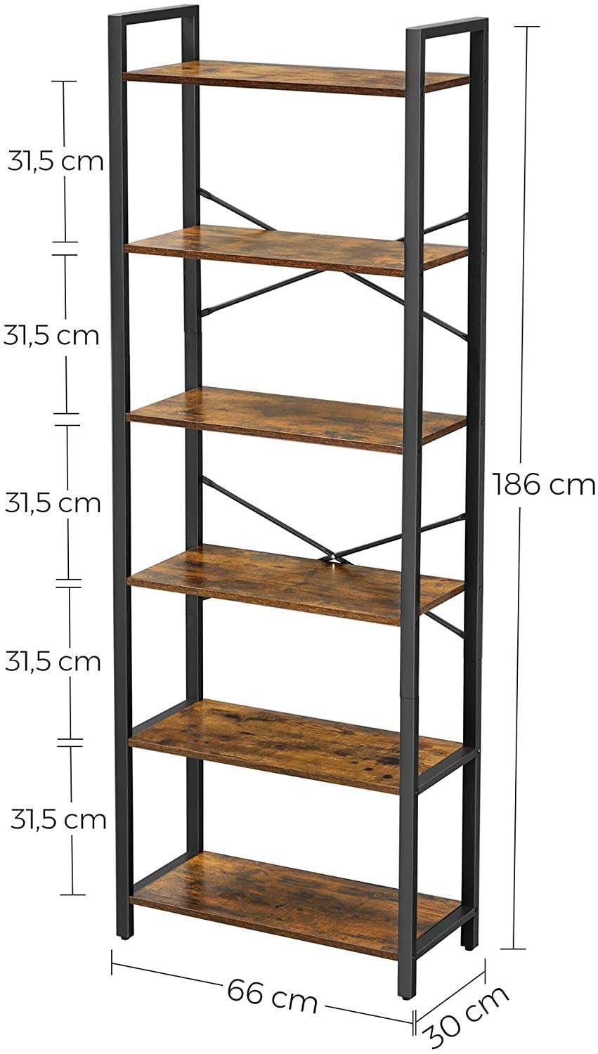 Rustic Cross 6 Tier Bookshelf