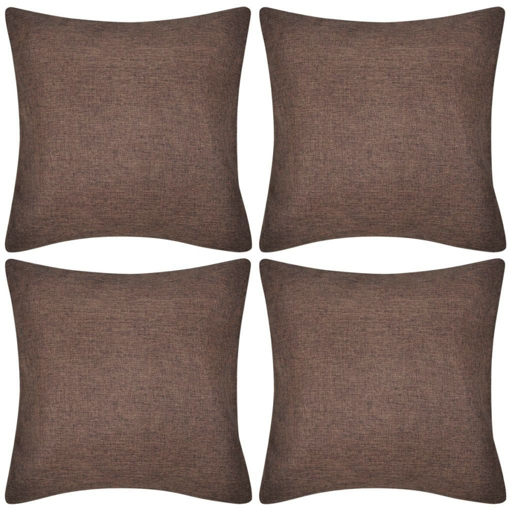 4 Brown Linen-look Cushion Covers 50 x 50 cm