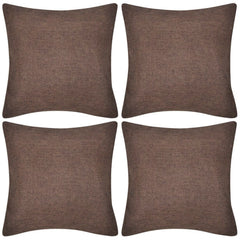 4 Brown Linen-look Cushion Covers 50 x 50 cm