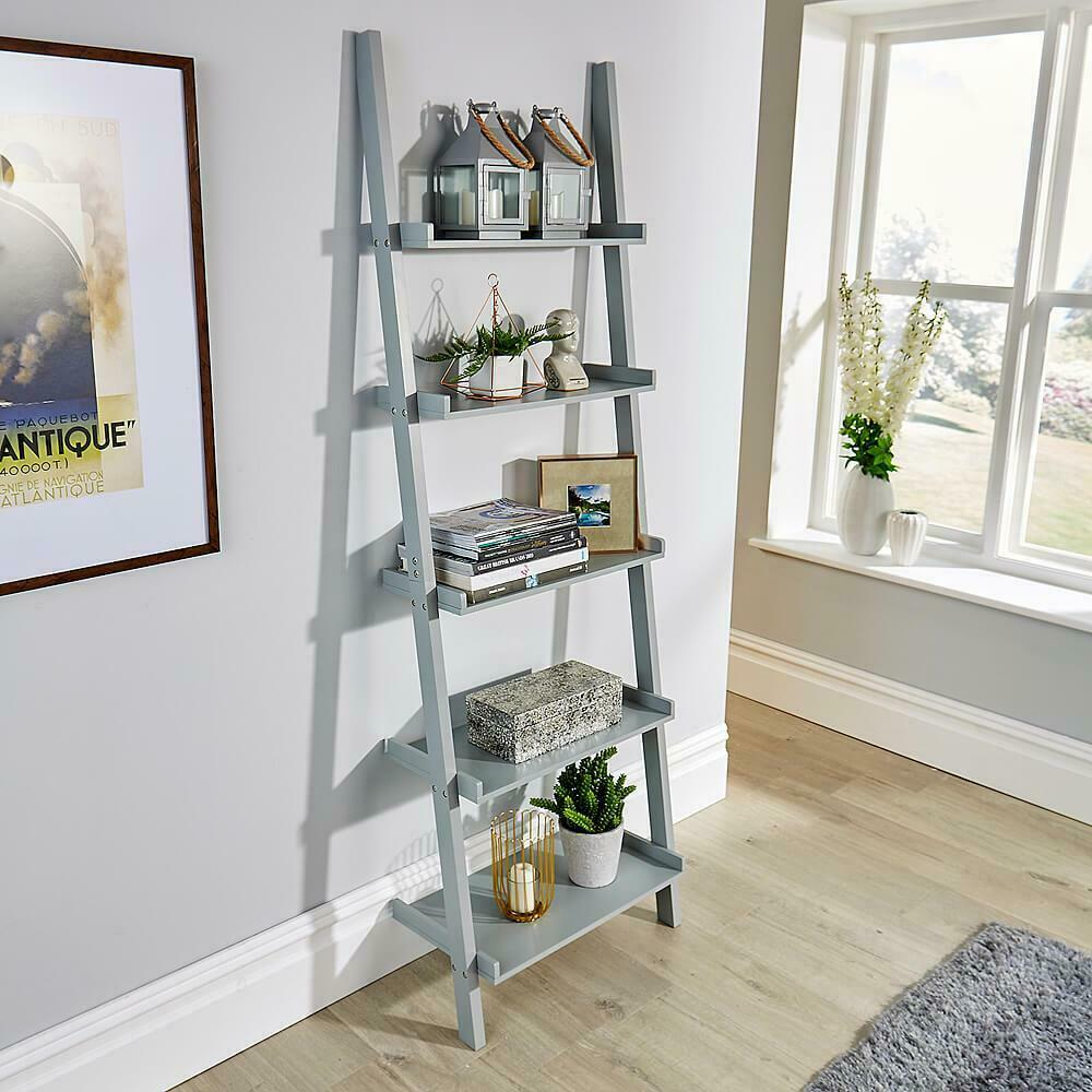 Grey 5 Tier Ladder Shelves