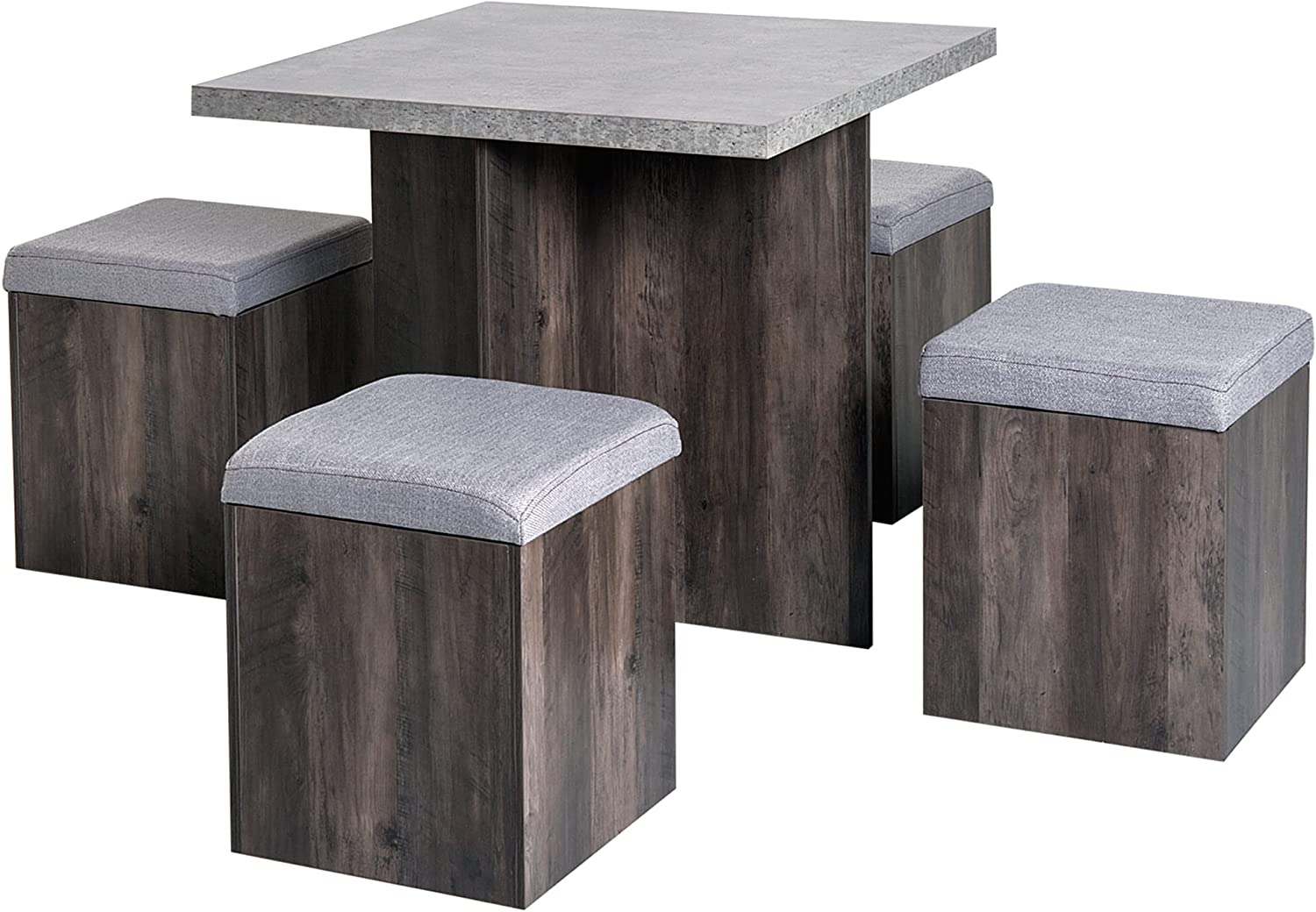 5 Piece Grained Wooden Table & Padded Stools