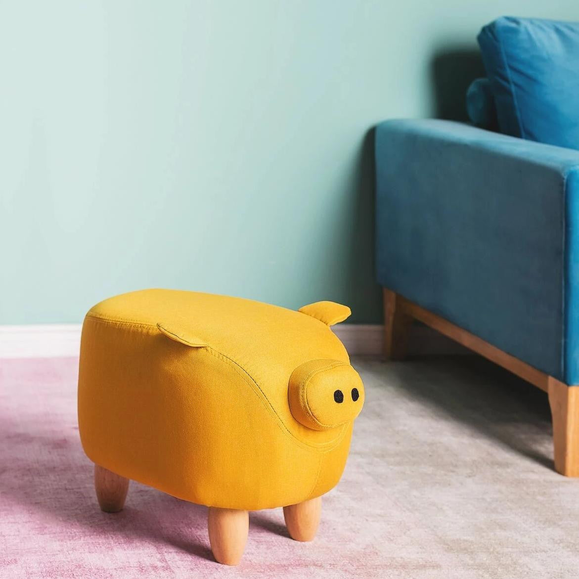 Modern Yellow Piggy Fabric Stool