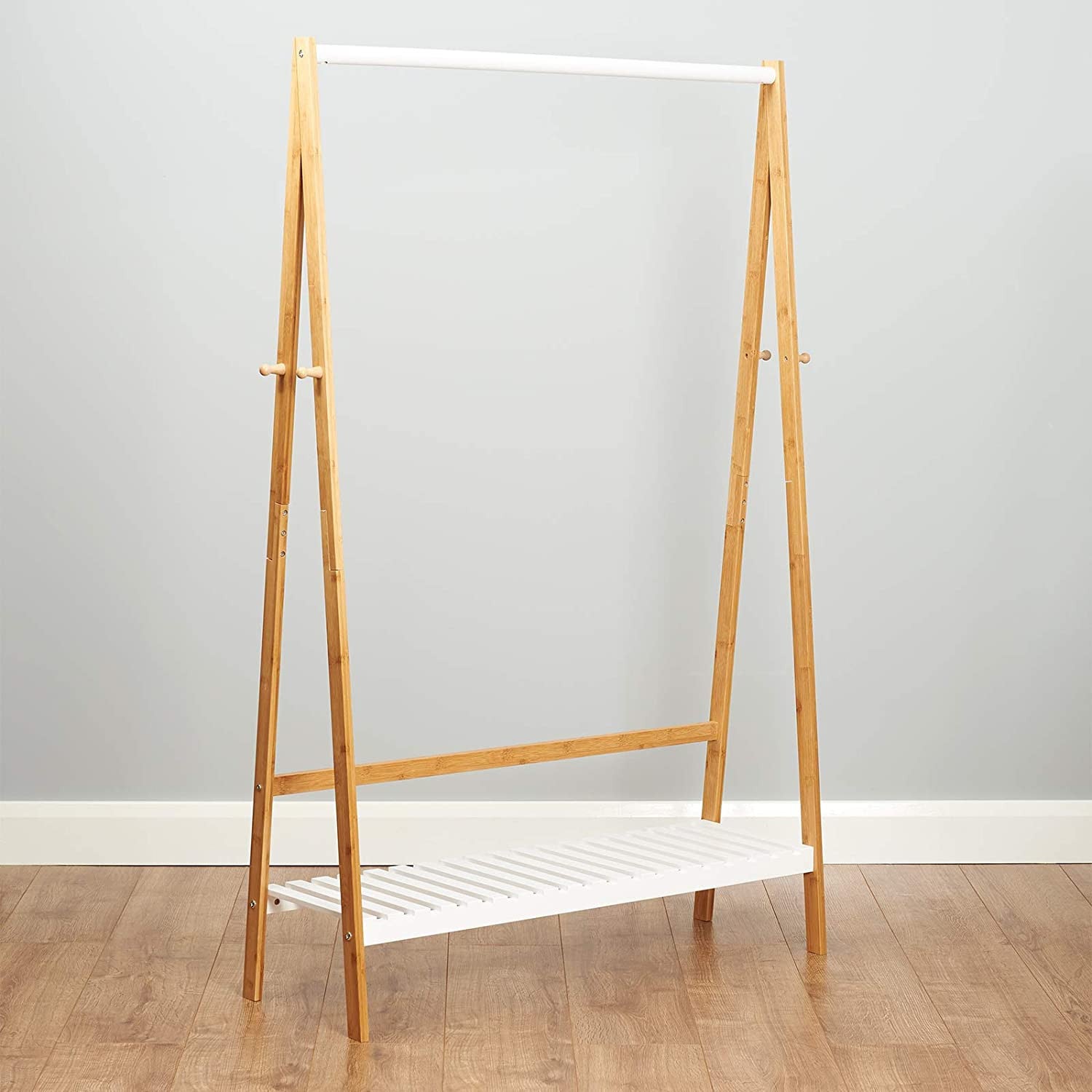 Scandi White and Bamboo Clothes Rail