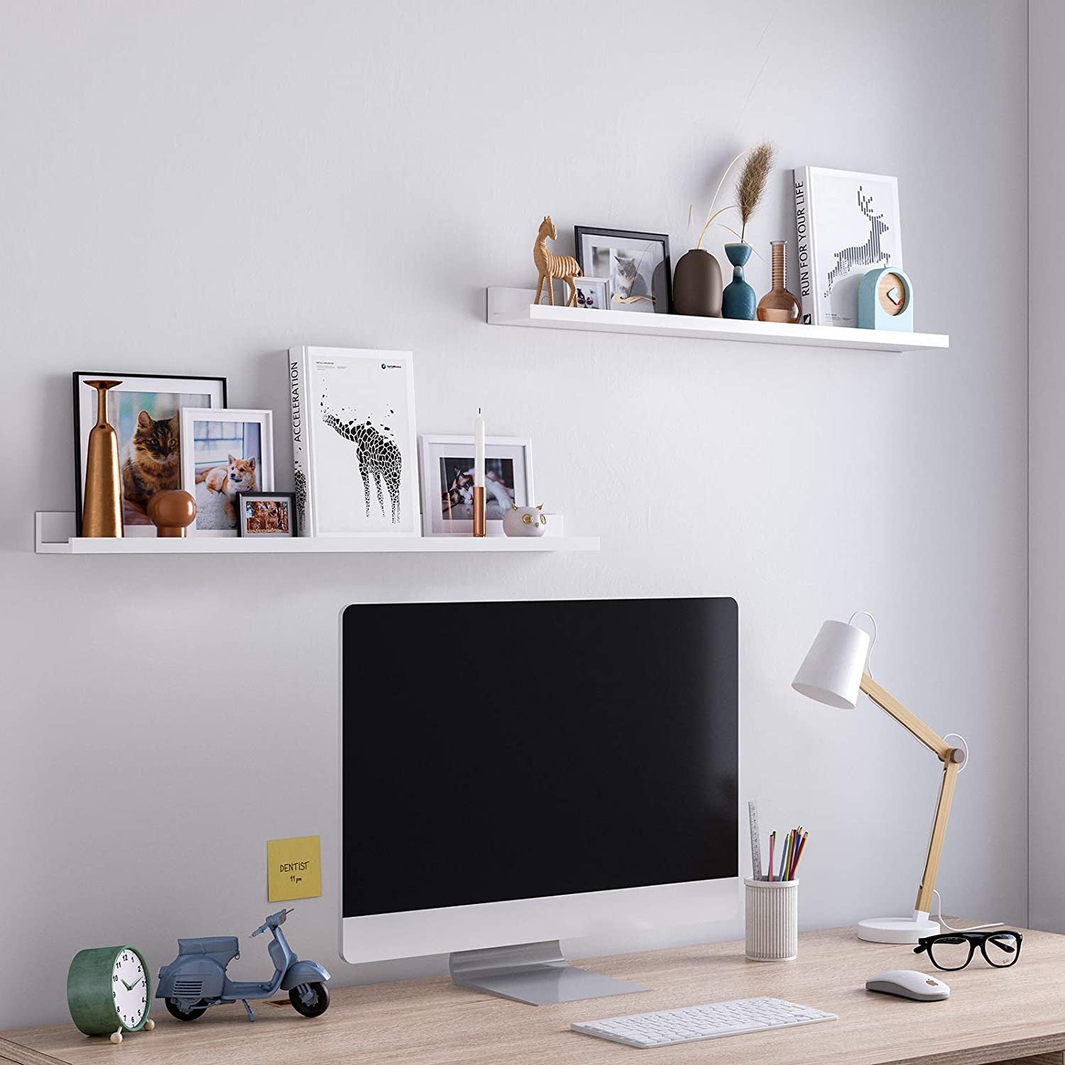 Set Of 2 Floating White Wall Shelves