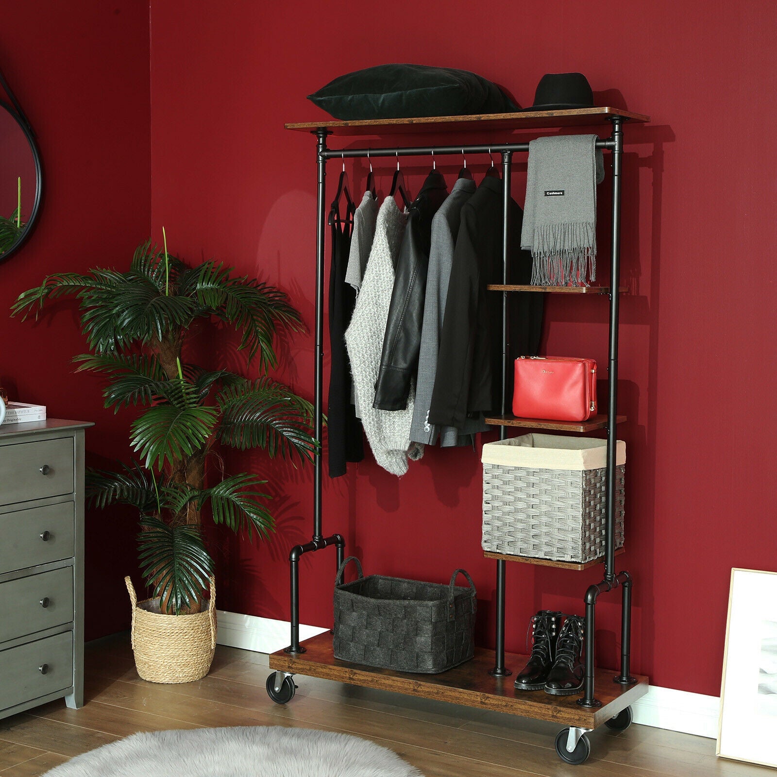 Rustic Industrial Clothing Rack on Wheels