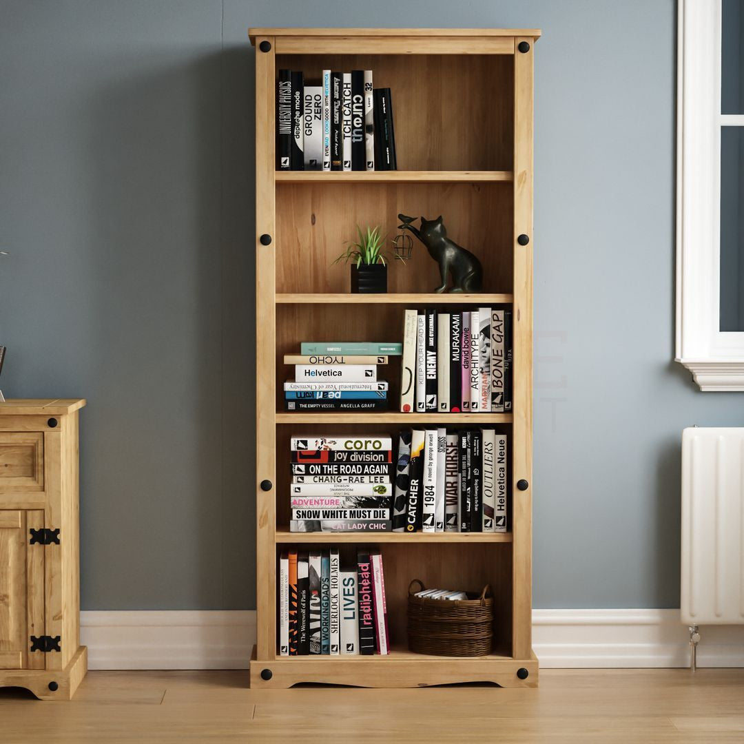 Solid Pine Wood Tall Bookcase