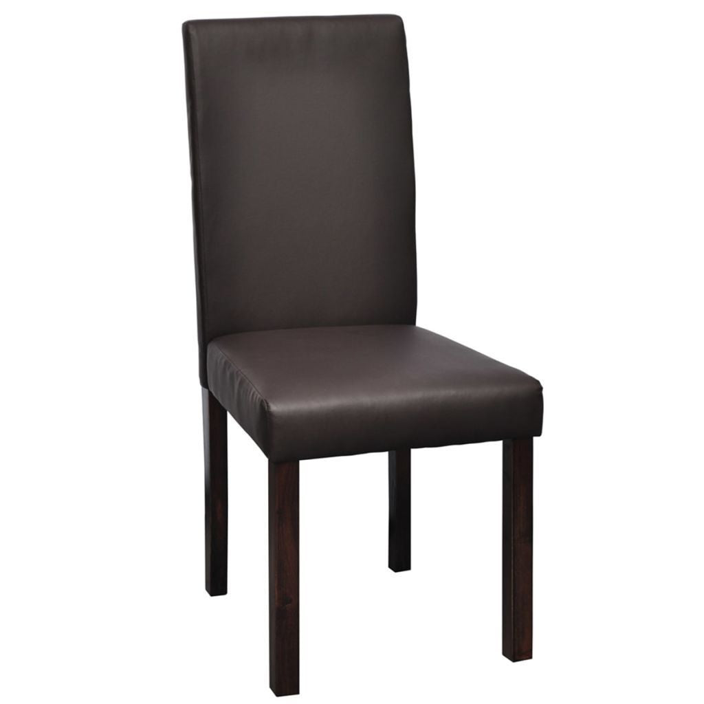 Set of 2 Leather Wooden Brown Dining Chairs