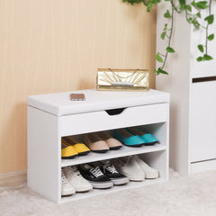 White Folding Shoe Storage Bench