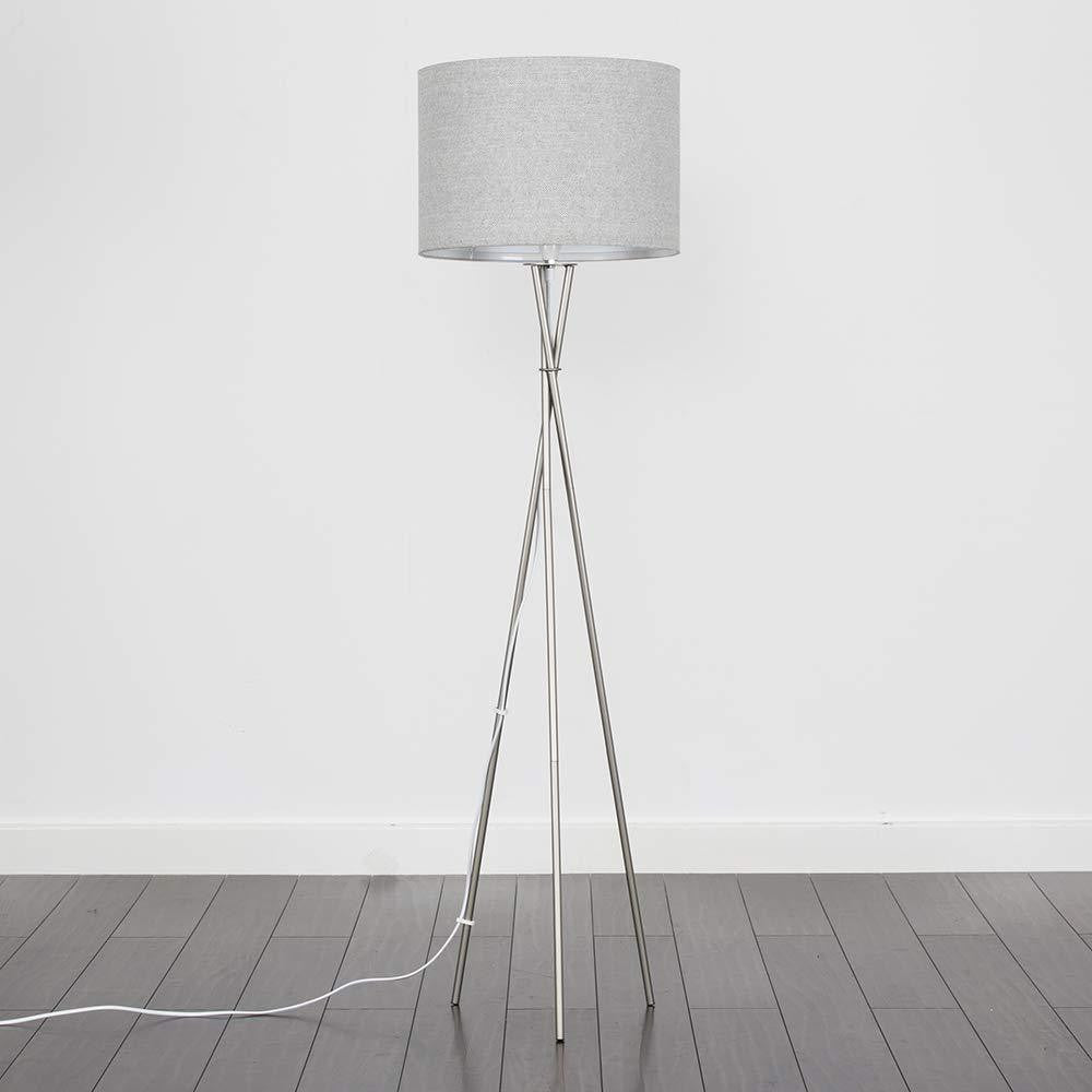 Grey Herringbone & Chrome Lamp