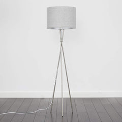 Grey Herringbone & Chrome Lamp