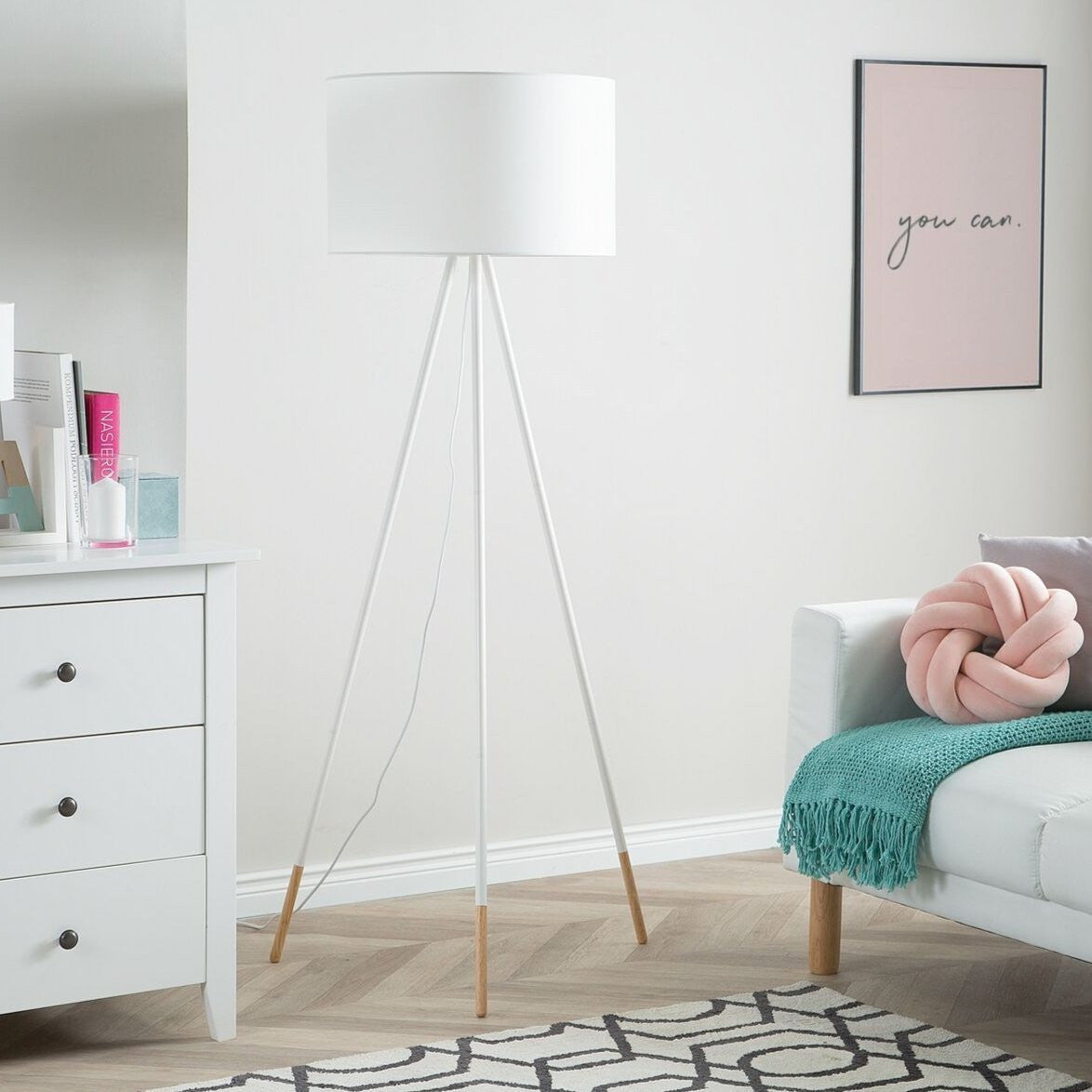 White Fabric Tripod Floor Lamp