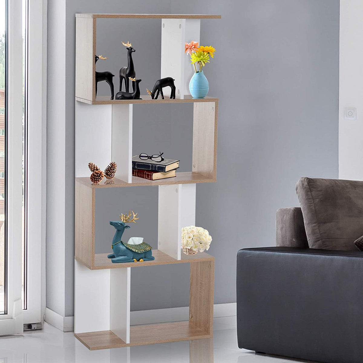 Scandi Shelving Bookcase Unit Divider S Shape